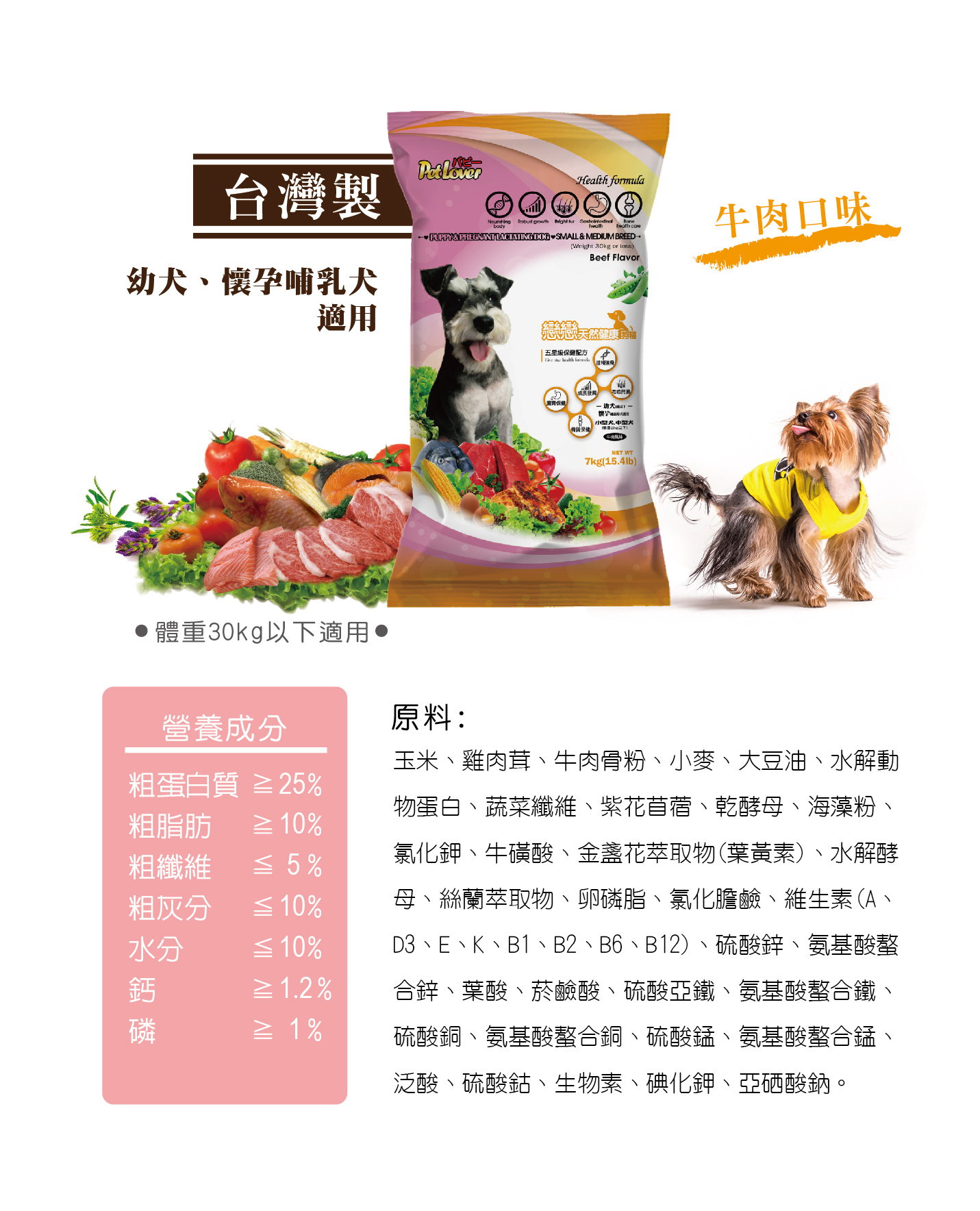 幼犬及懷孕哺乳犬適用，牛肉口味狗飼料 | 全球寵物